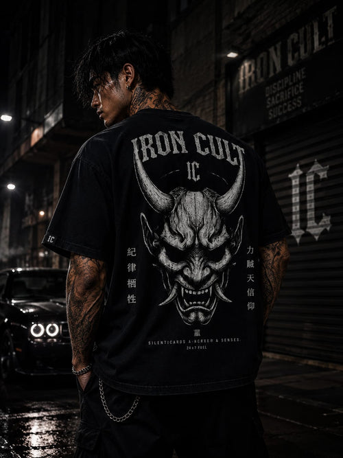 IRON CULT "DEMON MASK" Oversized Tee – Vintage Black