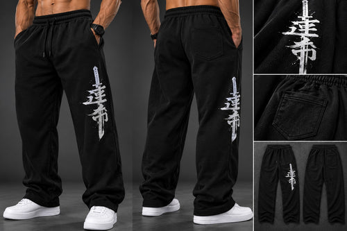 IRON CULT black graphic wide-leg sweatpants studio product views
