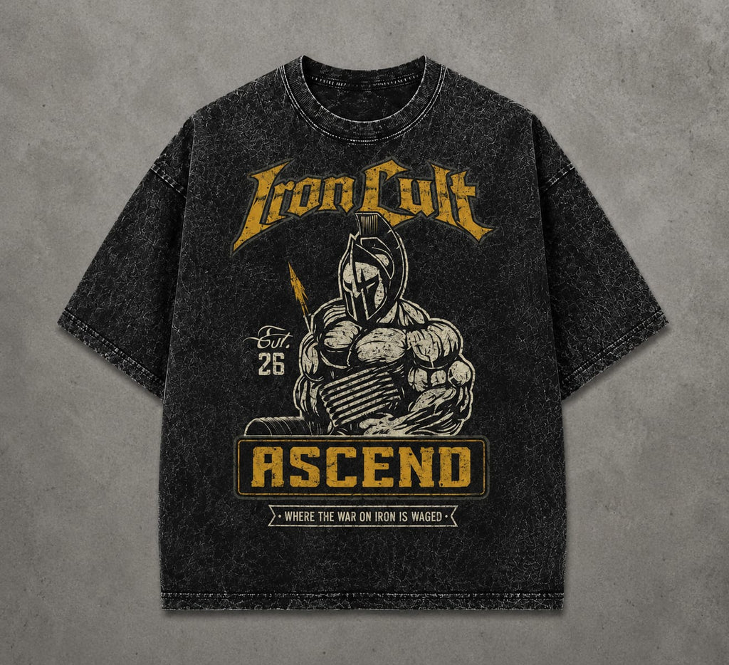 IRON CULT "ASCEND" Acid Wash Oversized Tee – Black Vintage Wash