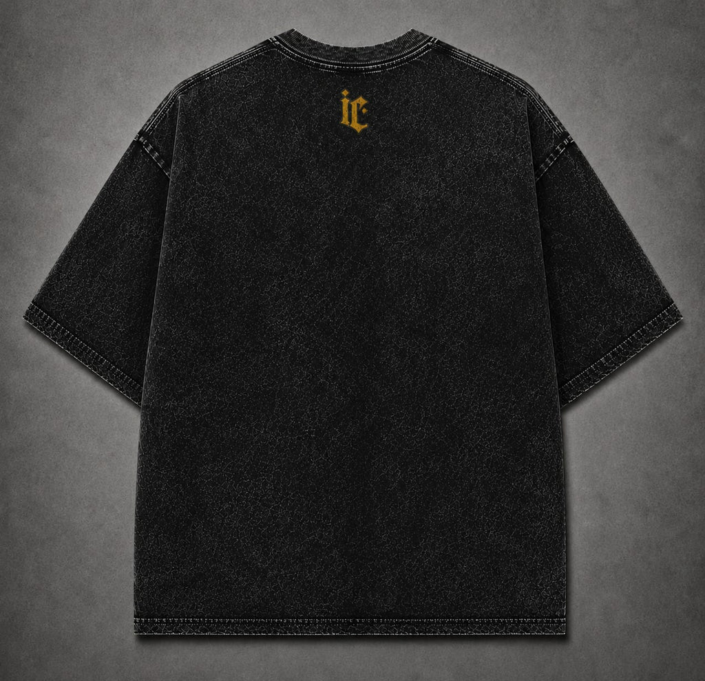IRON CULT "ASCEND" Acid Wash Oversized Tee – Black Vintage Wash