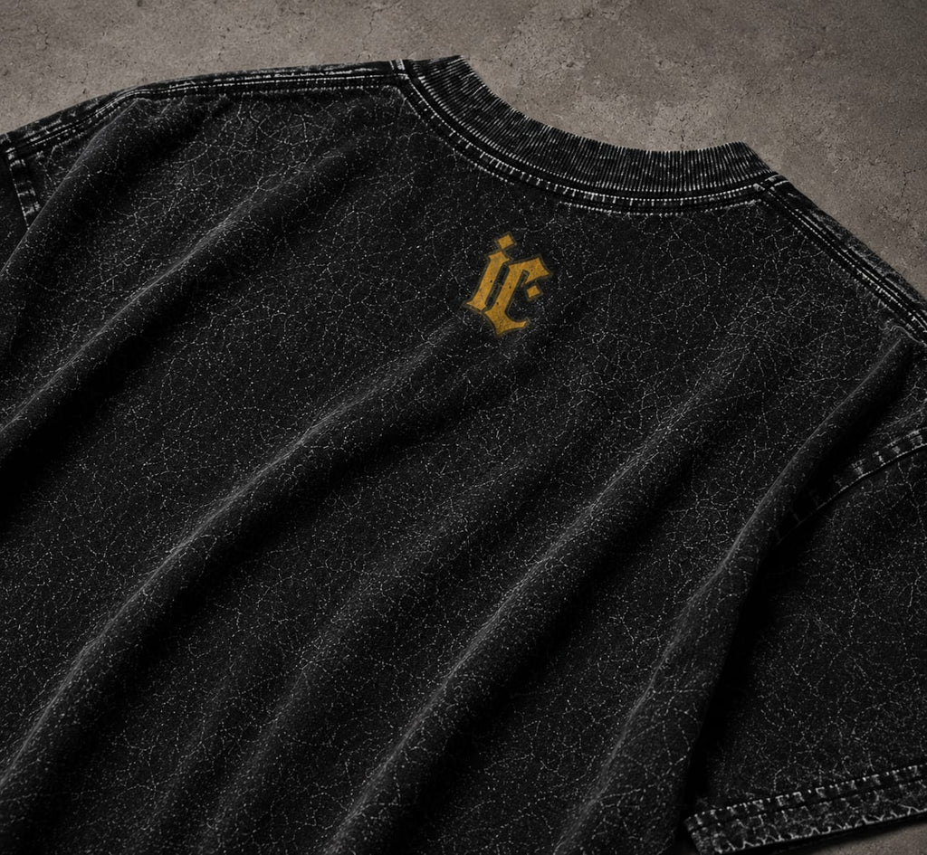 IRON CULT "ASCEND" Acid Wash Oversized Tee – Black Vintage Wash