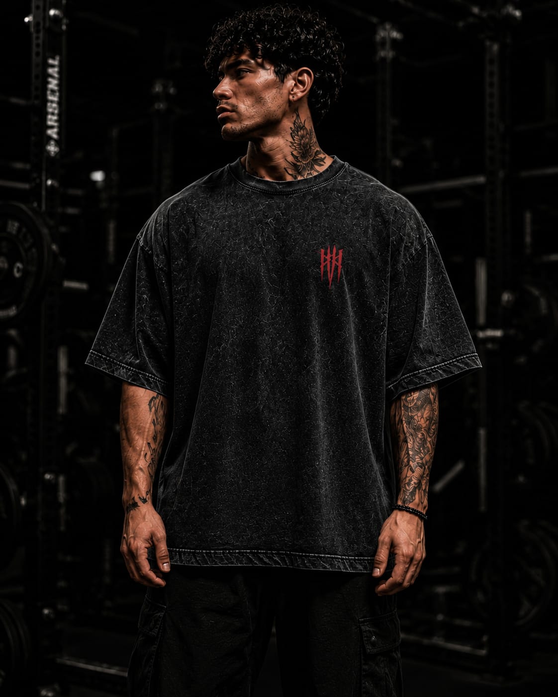 IRON CULT "SHADOW REIGN" Oversized Acid Wash Tee – Vintage Black