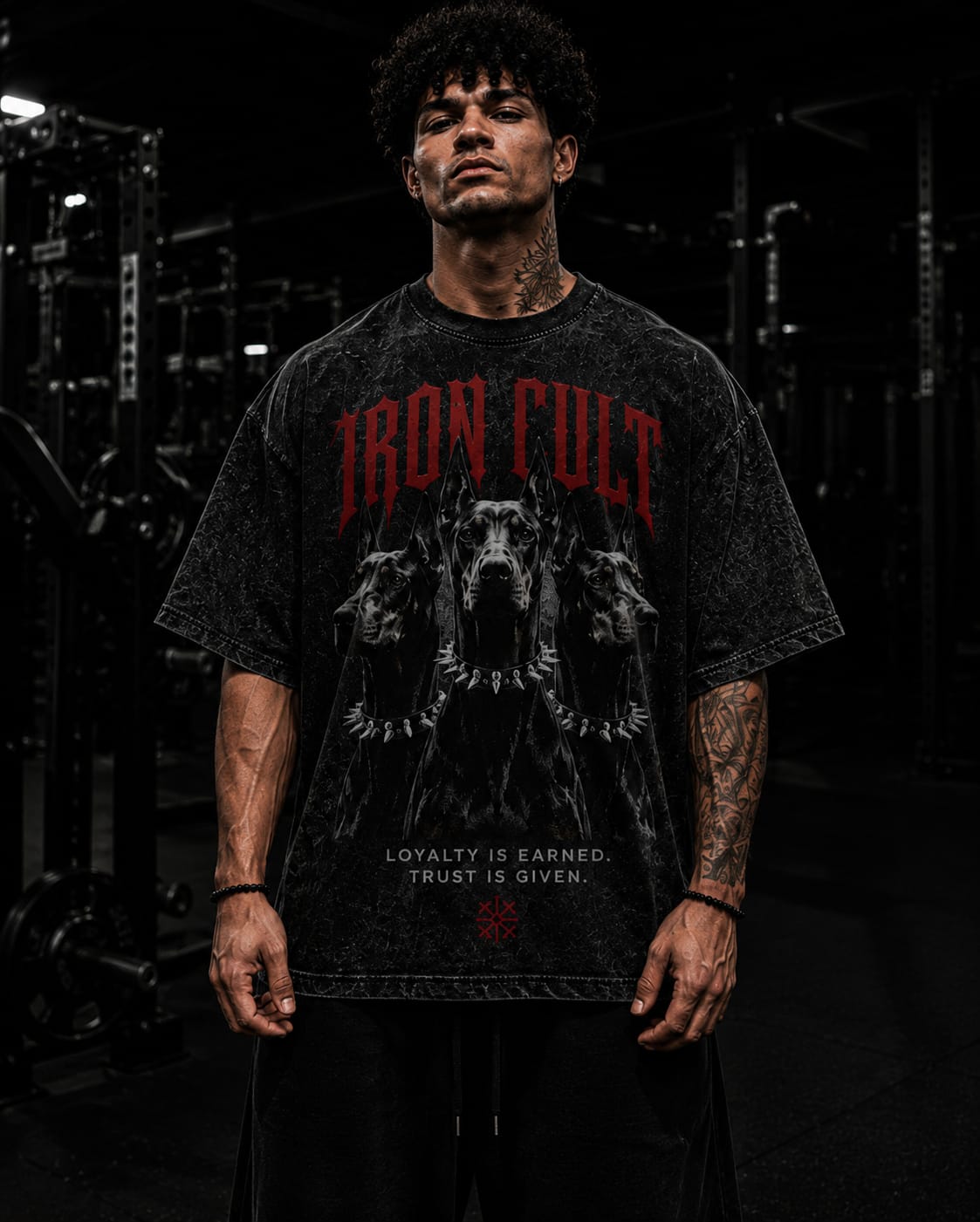 IRON CULT "LOYALTY" Oversized Acid Wash Tee – Vintage Black