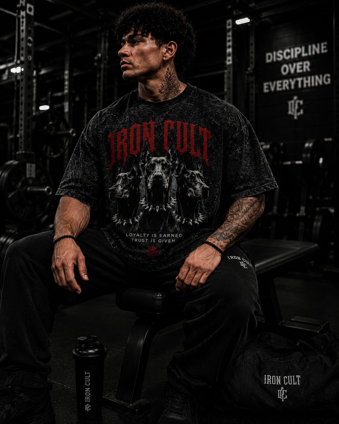 IRON CULT "LOYALTY" Oversized Acid Wash Tee – Vintage Black