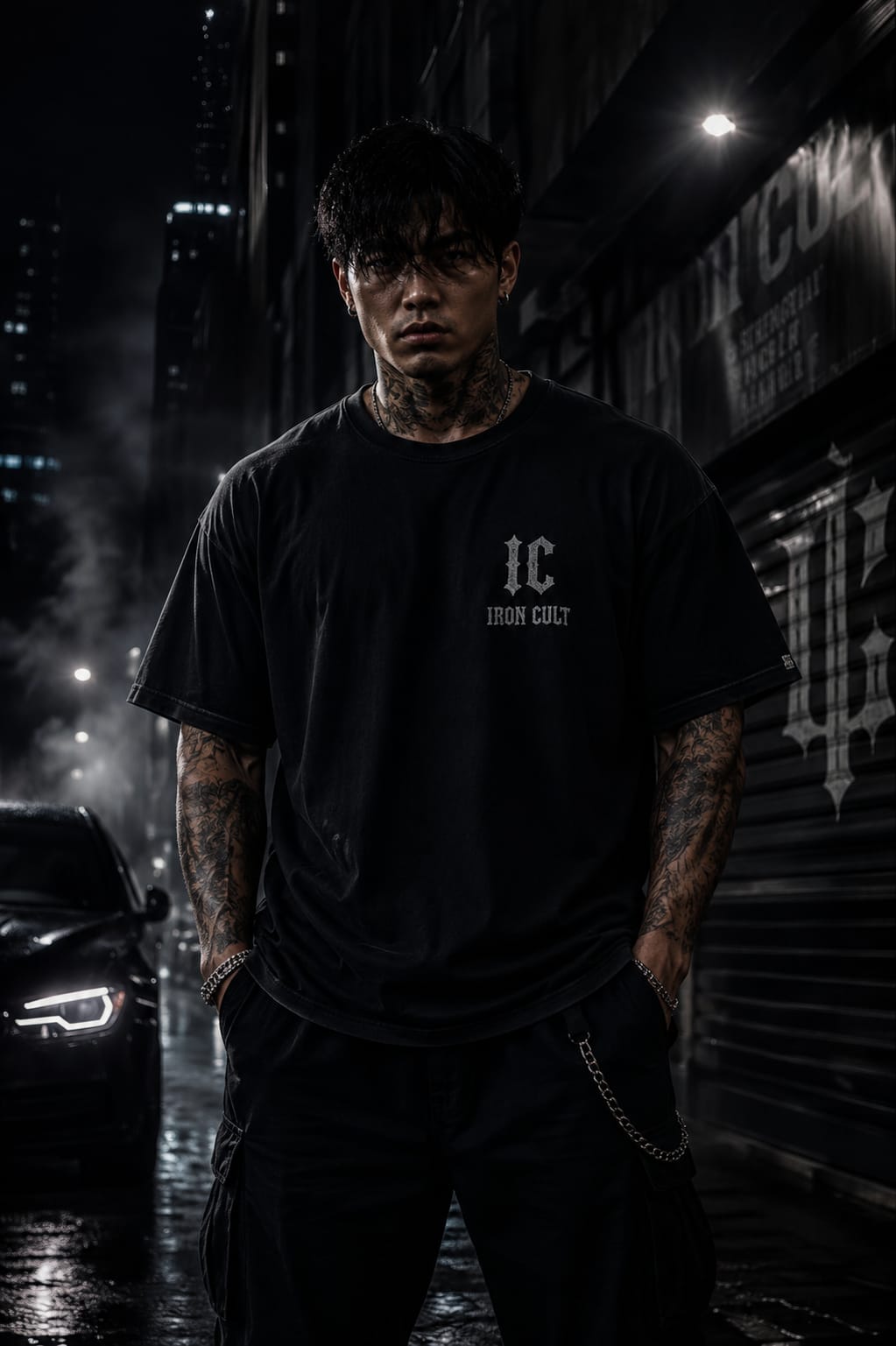 IRON CULT "DEMON MASK" Oversized Tee – Vintage Black