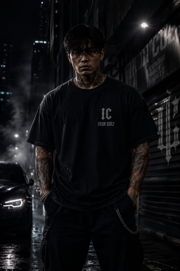 IRON CULT "DEMON MASK" Oversized Tee – Vintage Black alternate view