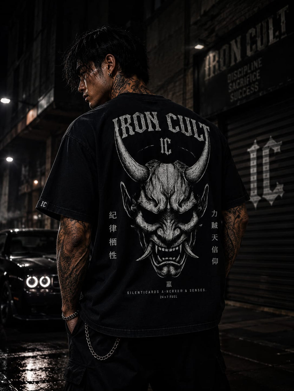 IRON CULT "DEMON MASK" Oversized Tee – Vintage Black
