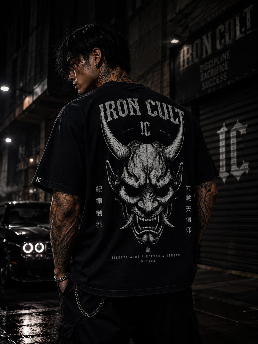 IRON CULT "DEMON MASK" Oversized Tee – Vintage Black