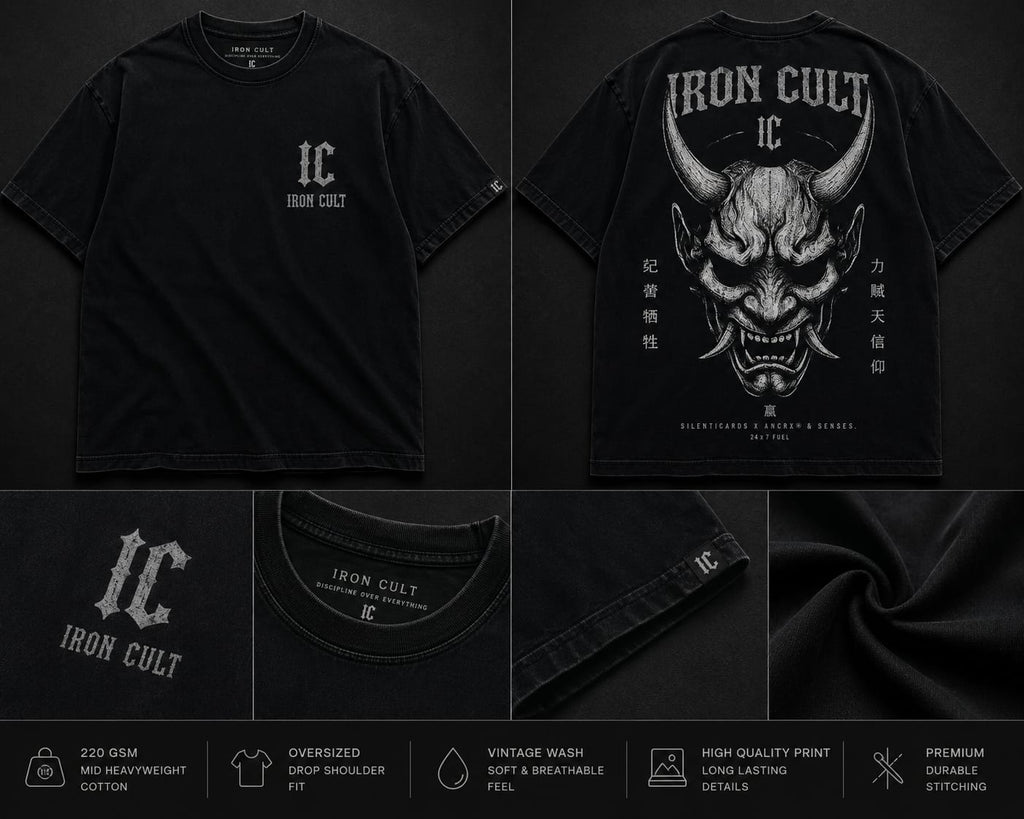 IRON CULT "DEMON MASK" Oversized Tee – Vintage Black