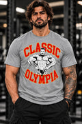 Classic Olympia black regular-fit tee worn by model, front view