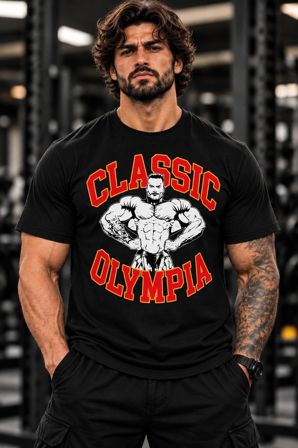 Classic Olympia grey regular-fit tee worn by model, front view