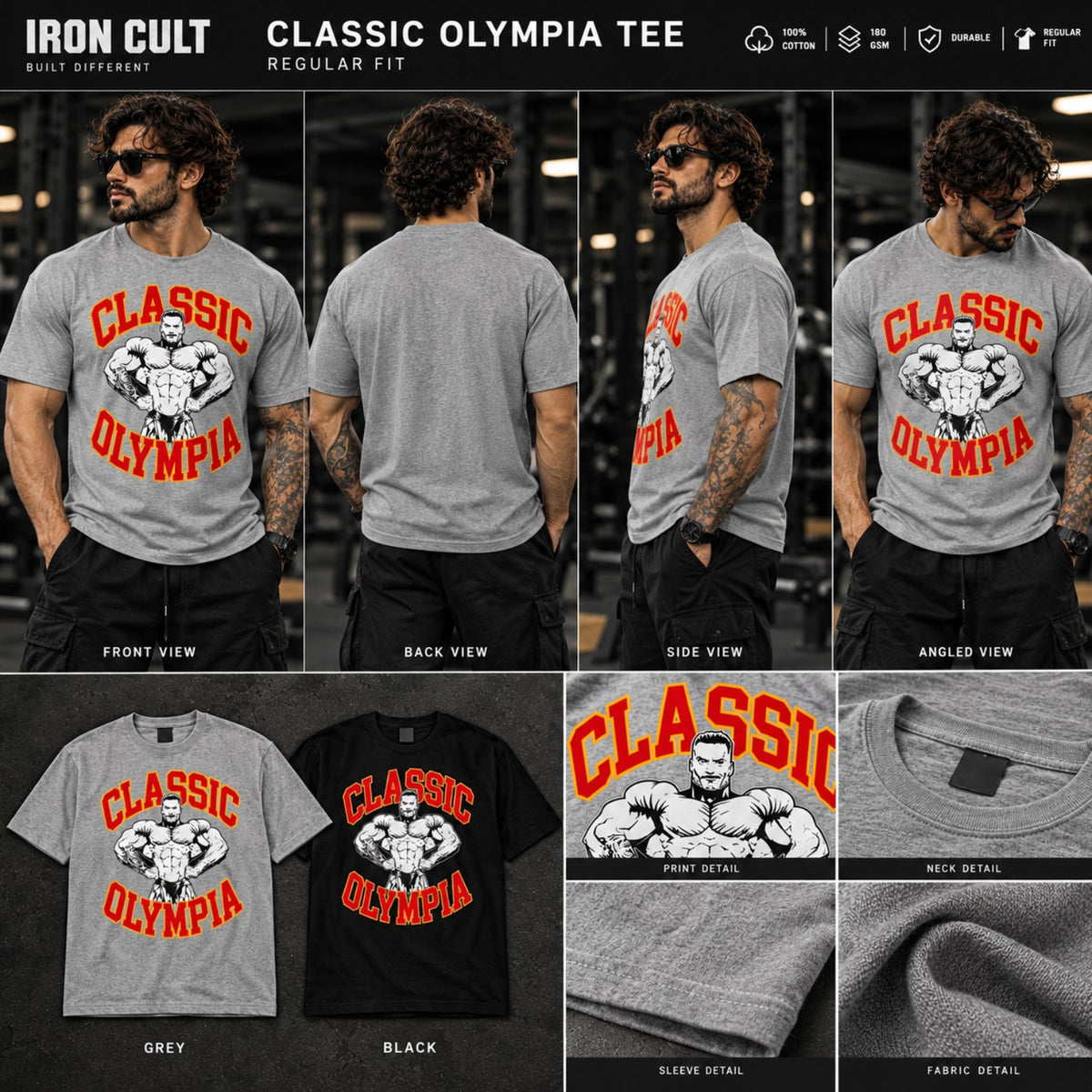 Iron Cult Classic Olympia regular-fit tee lookbook in grey and black