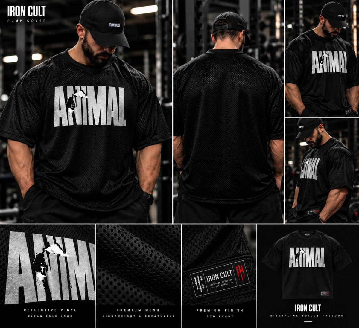 IRON CULT ANIMAL mesh pump cover modeled, front and clean back views