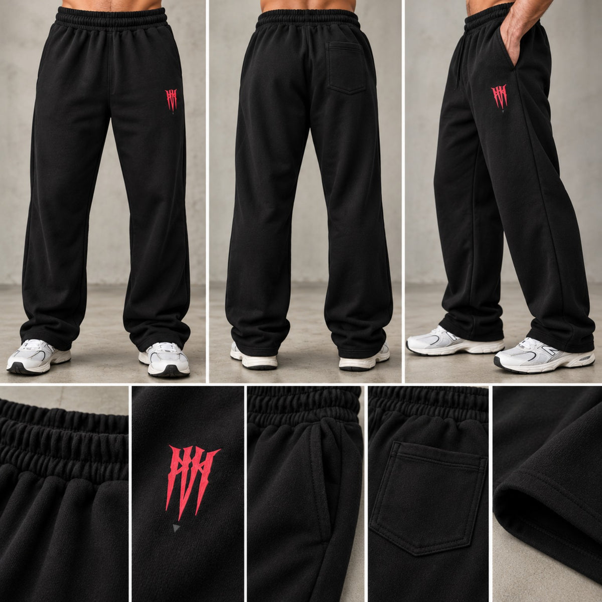 IRON CULT black soft terry trousers detail views