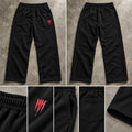 IRON CULT black soft terry trousers front and back flat lay