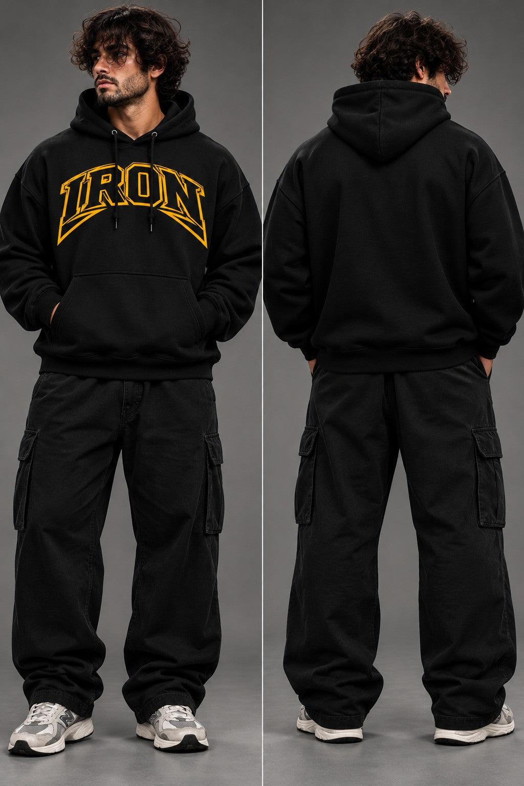 Iron Cult Iron Outline Hoodie model front and back